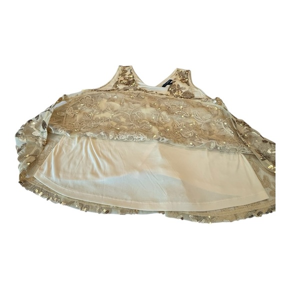 Marc New York Andrew Marc Sleeveless Gold Floral Sequin Overlay Top Blouse Large - Picture 8 of 11